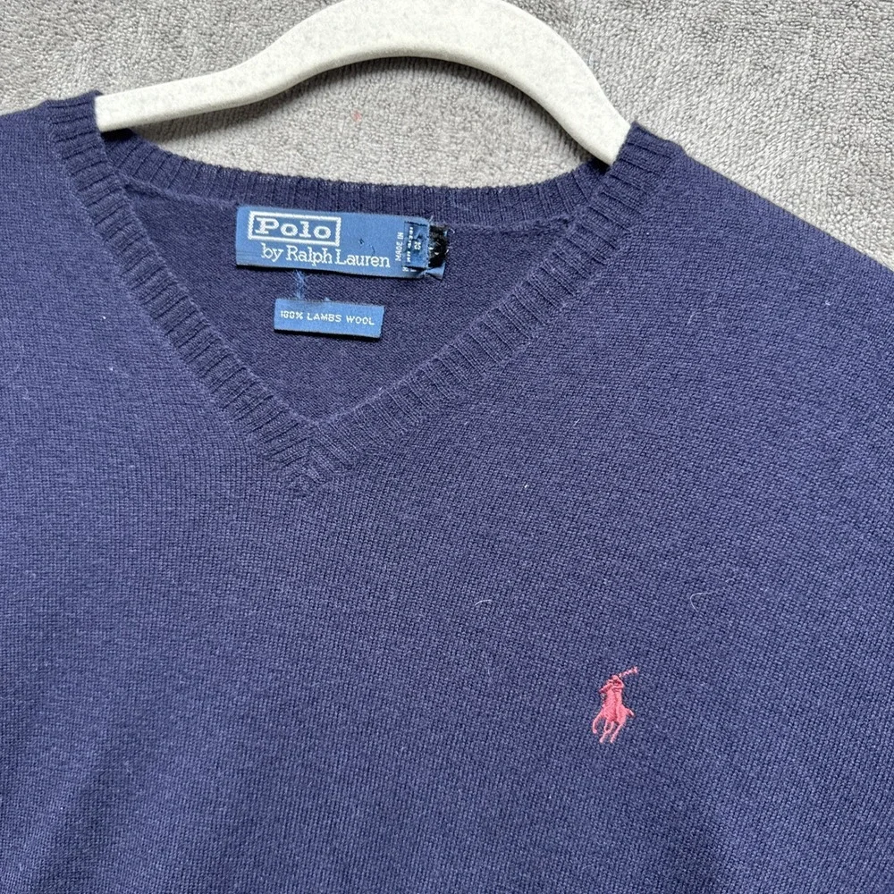 Polo Ralph Lauren Sweater Mens L Navy Blue Lambs Wool Lambs‎ Wool Pony  Pullover